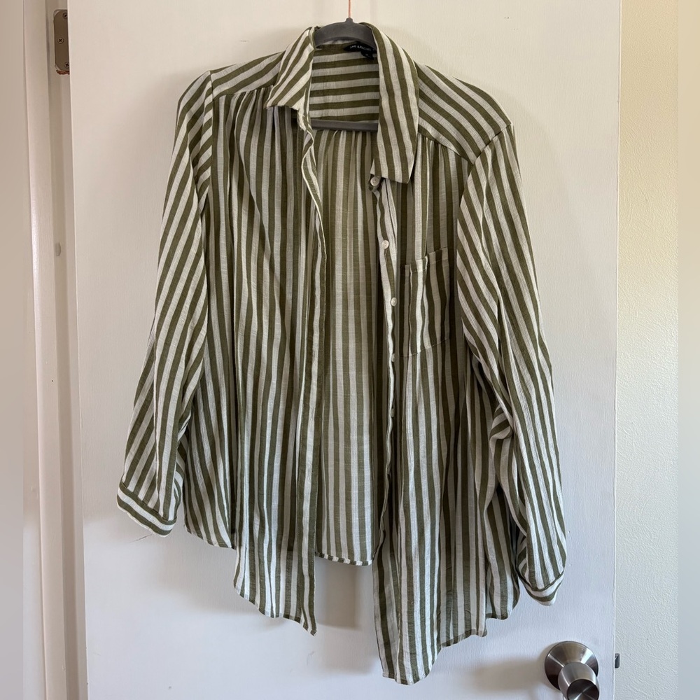 Zac & Rachel Olive and White Striped Blouse